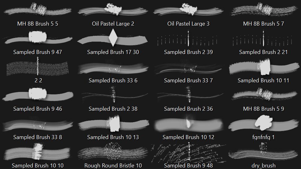 Some imported .abr brushes in our brush panel.  While we're in Alpha, I'm still working to support all brush features, but will soon be feature-complete.
